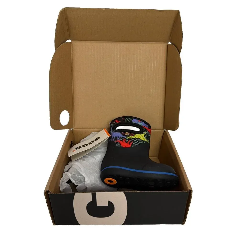 Bogs Classic Neon Dino 73095I-009 Toddler 4 Black Waterproof Rain Boots HAM653